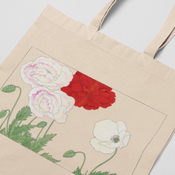 Japanese Vintage Poppy Flower Tote Bag - Picture 3 of 5